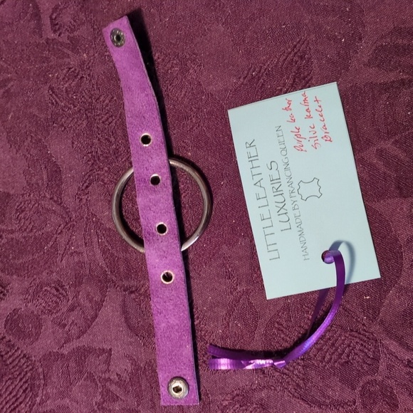 NEW! Handmade Genuine Leather Karma Circle Bracelet Purple Silver Gunmetal 6" - Picture 3 of 8